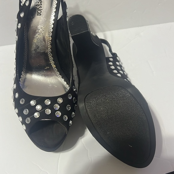 Sole Obsession Black Rhinestone Hassan Peep Toe Slingback Pumps 8.5 - Picture 11 of 13